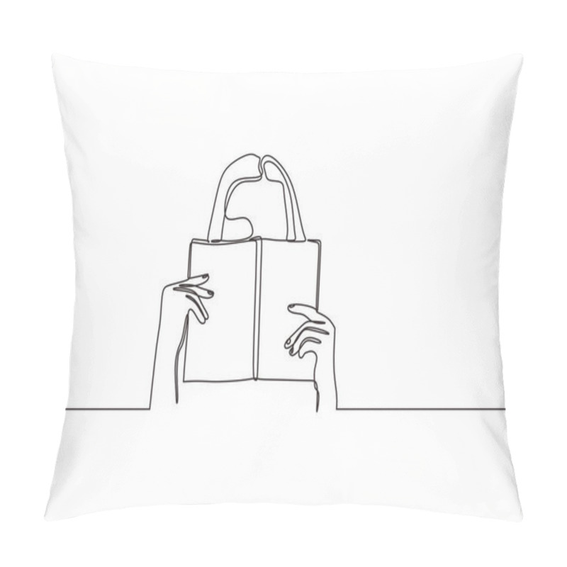 Personality  Shy Woman Behind The Book. Continuous One Line Drawing Of A Girl Holding Books. Teenager Lady Study Theme Minimalist Design. Pillow Covers