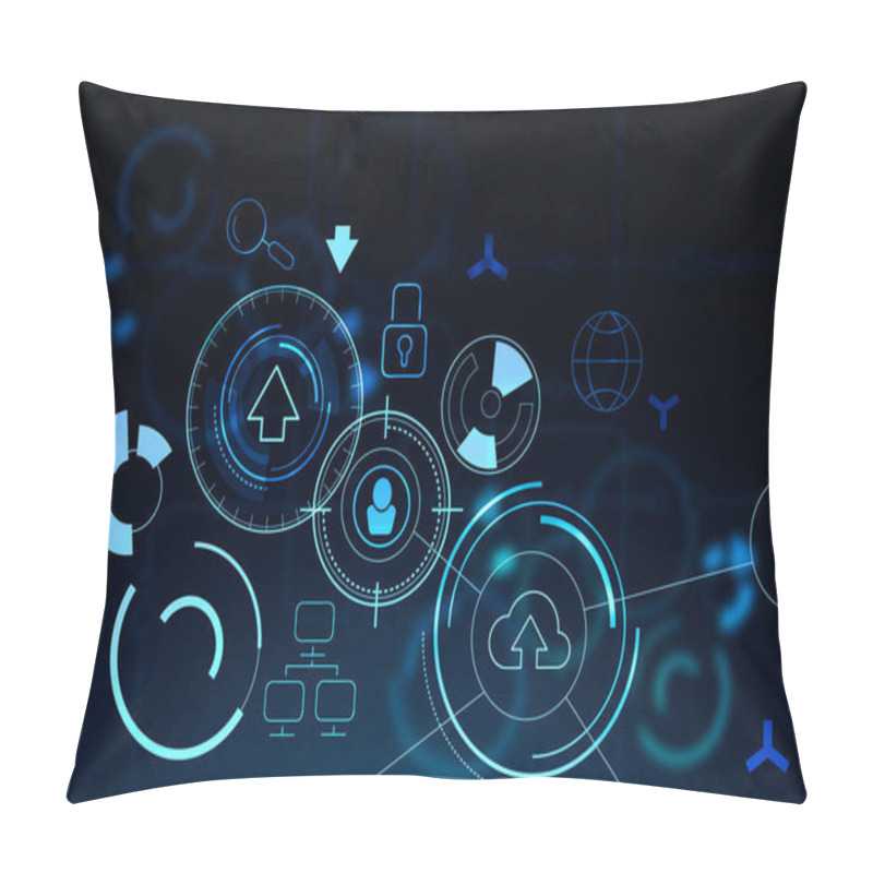 Personality  Immersive Hi Tech Interface Over Blue Background Pillow Covers