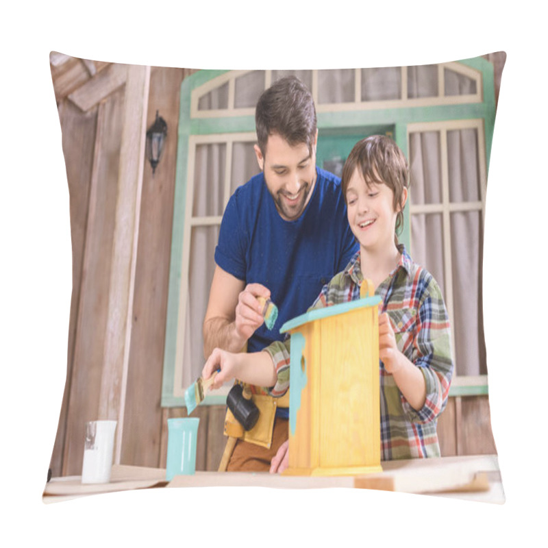 Personality  Father And Son Making Birdhouse Pillow Covers