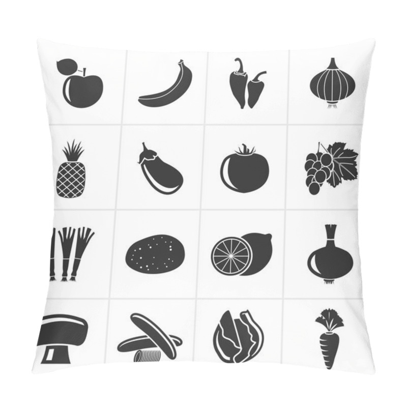 Personality  Black Different Kind Of Fruit And Vegetables Icons Pillow Covers