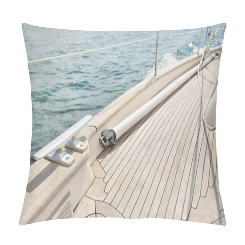 Personality  Herreshoff Designed Old Classic Yacht Sailing In An Open Sea. Wooden Teak Deck. Waves, Splashing Water. North American Boat Building Traditions. Cruise, Vacations, Regatta, Sport, Recreation Pillow Covers