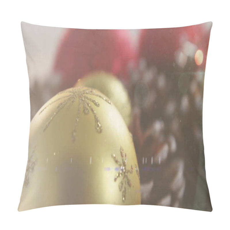 Personality  Image Of Christmas Gold, Red Baubles And Pine Cones Decorations. Christmas Seasons Festivity Celebration Concept Digitally Generated Image. Pillow Covers