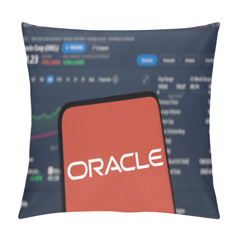 Personality  Dhaka, Bangladesh- 17 Dec 2024: Oracle Logo Is Diaplayed On Smartphone. Oracle Corporation Is An American Multinational Computer Technology Company. Pillow Covers