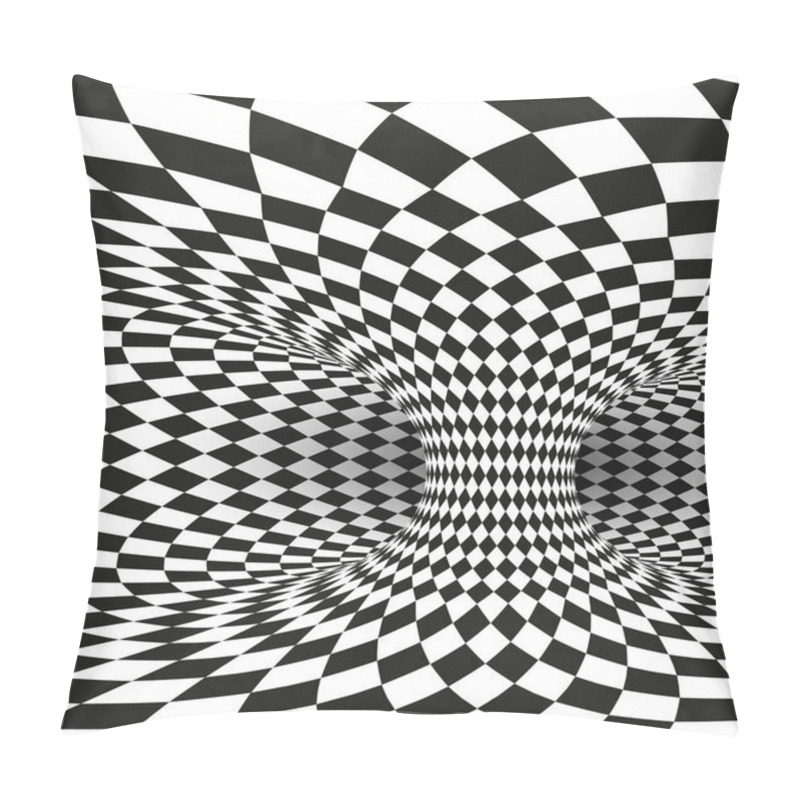 Personality  Geometric Square Black And White Optical Illusion. Abstract Wormhole Tunnel Distort. Vector Illustration Pillow Covers