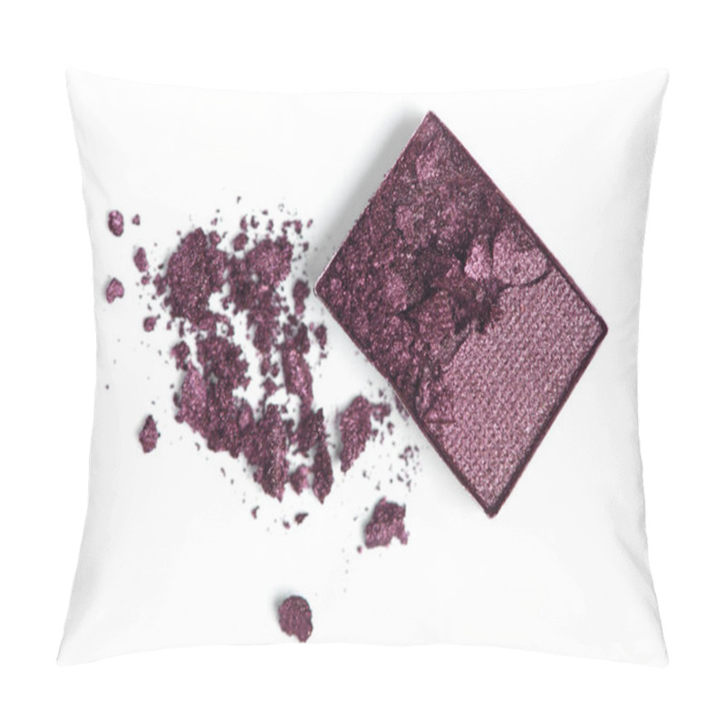 Personality  Top View Of Cracked Purple Eyeshadow On White Backdrop Pillow Covers