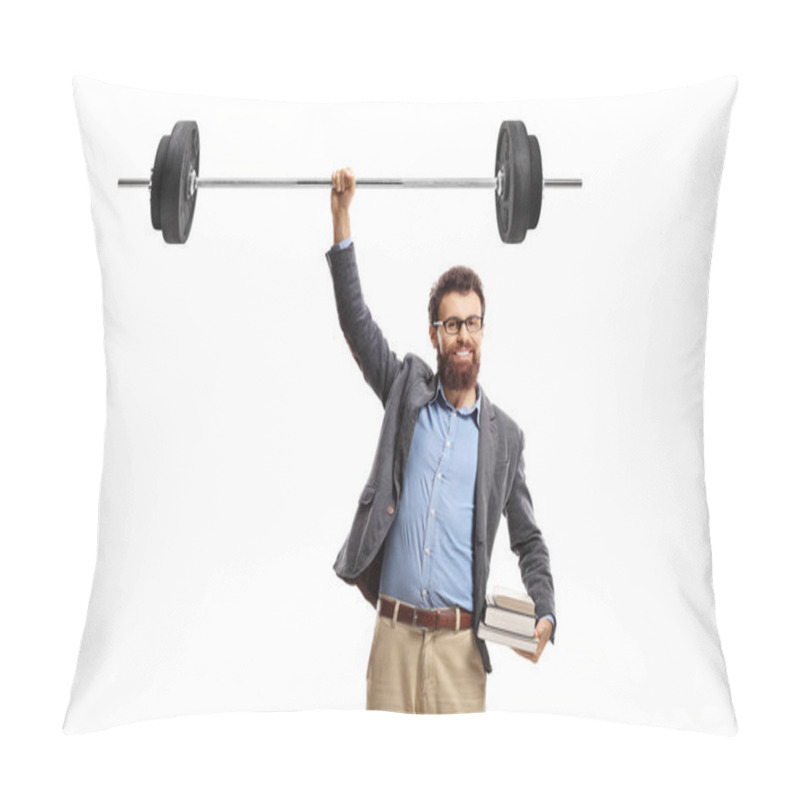 Personality  Man Holding Books And Lifting A Barbell With One Hand Pillow Covers