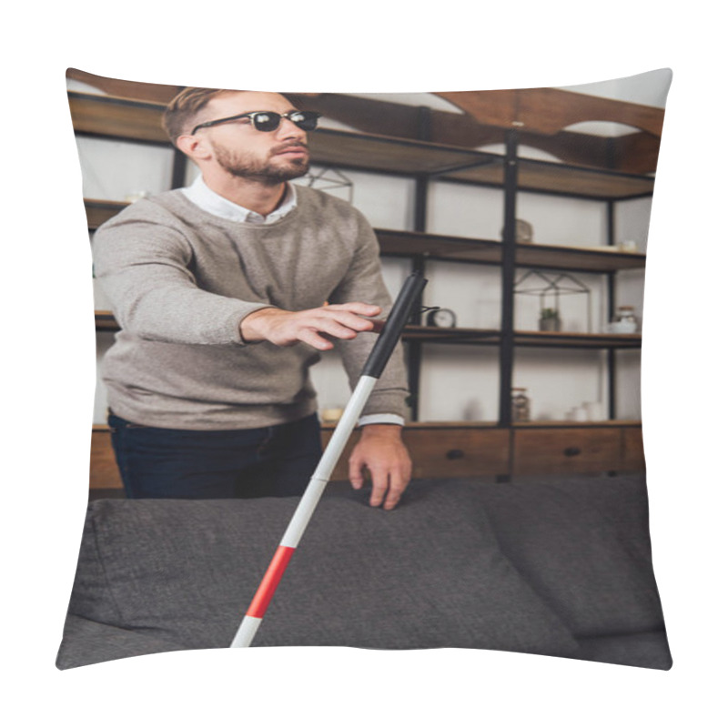 Personality  Blind Man Pulling Hand To Walking Stick In Living Room Pillow Covers