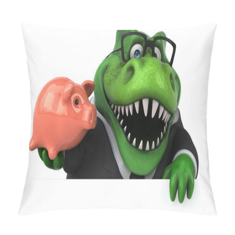 Personality  Funny Cartoon Character With Piggy Bank - 3D Illustration Pillow Covers