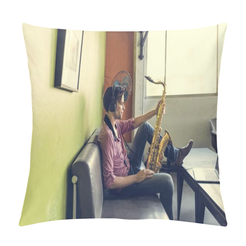 Personality  Handsome Jazzman Holding Saxophone Pillow Covers