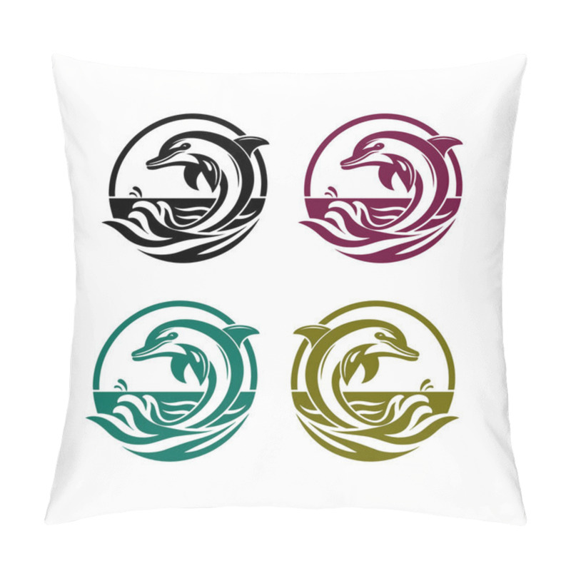 Personality  Dolphin Logos In Black, Purple, Green, And Brown With Tribal Wave Patterns Pillow Covers