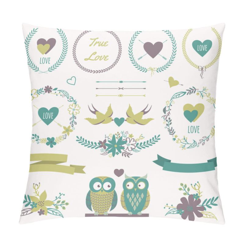 Personality  Vector Romantic Set With Bouquets, Birds, Hearts, Arrows, Ribbon Pillow Covers