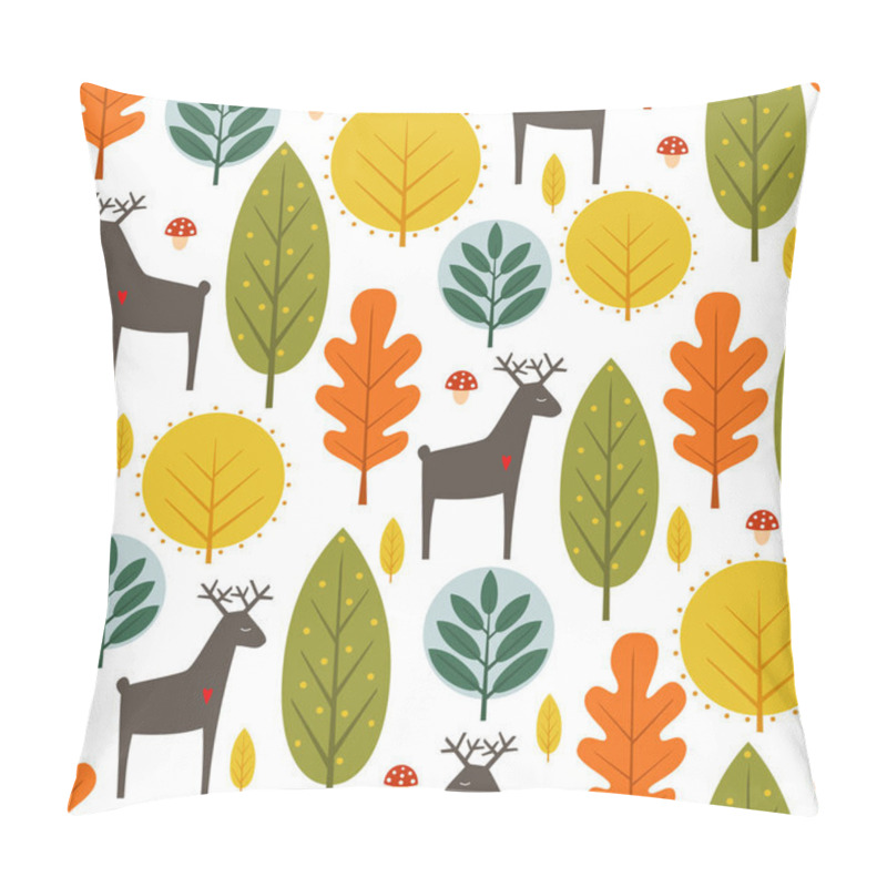 Personality  Autumn Trees And Deer Seamless Pattern On White Background. Pillow Covers