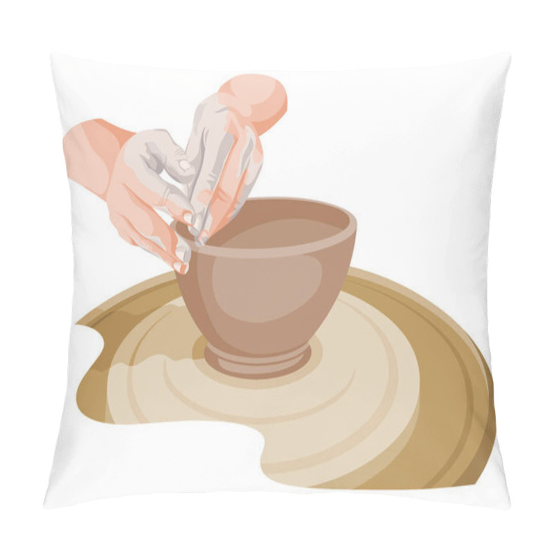 Personality  Vector Of Hands Making Pottery. Pillow Covers