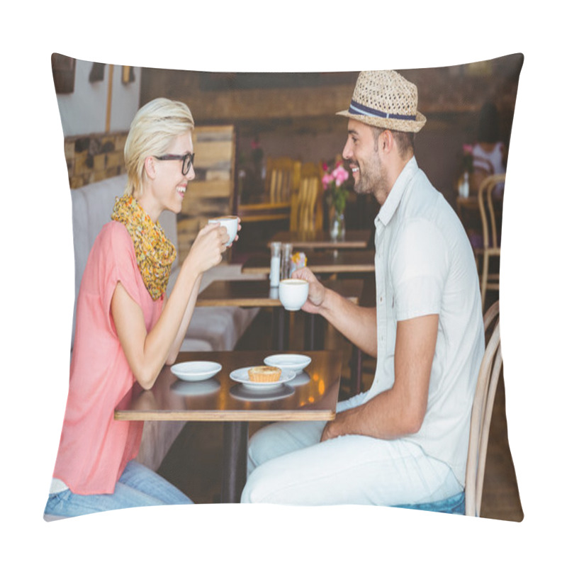 Personality  Couple On A Date Talking Over A Cup Of Coffee Pillow Covers