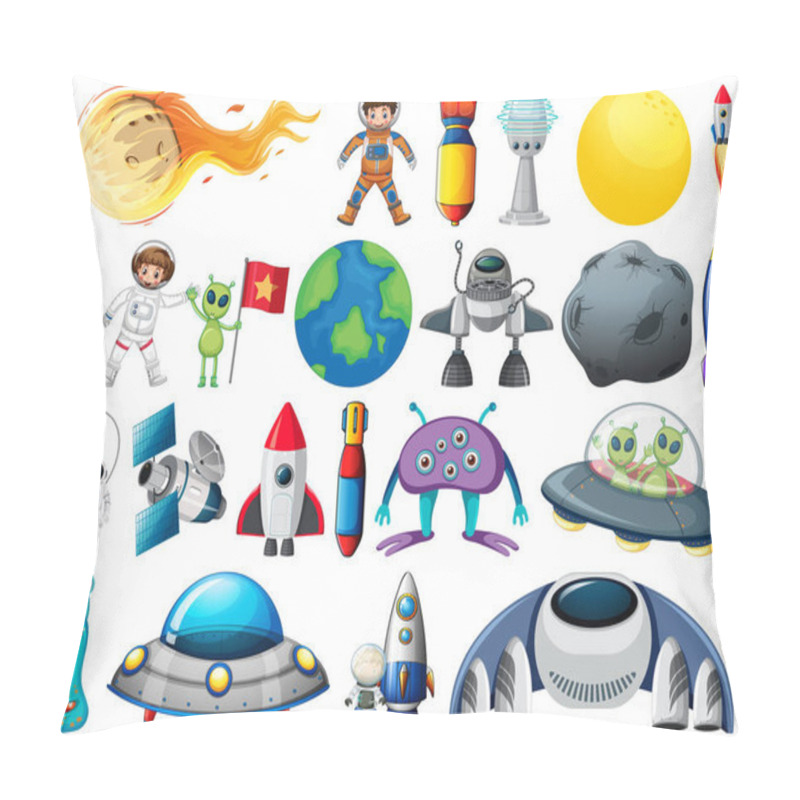 Personality  Set Of Space Objects And Elements Isolated On White Background Illustration Pillow Covers