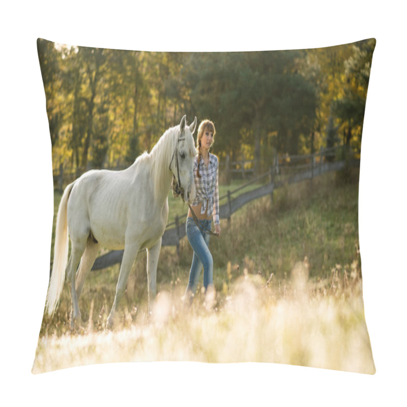 Personality  Women With White Horse Pillow Covers