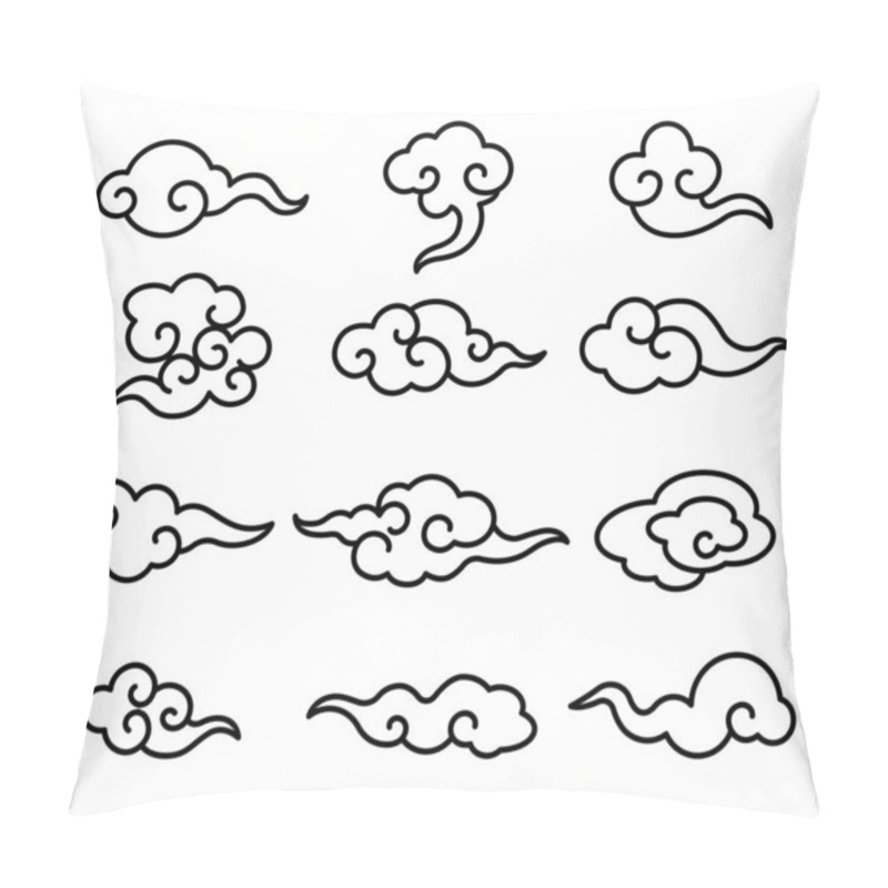 Personality  Collection Of Chinese Cloud Pattern Set. Line Art Style Chinese Cloud Series. - Vector Line Art Pillow Covers