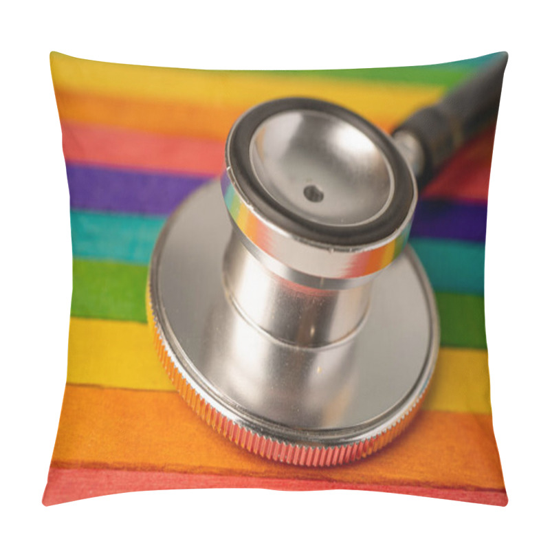 Personality  Black Stethoscope On LGBT Flag Background : Business And Finance Concept. Pillow Covers