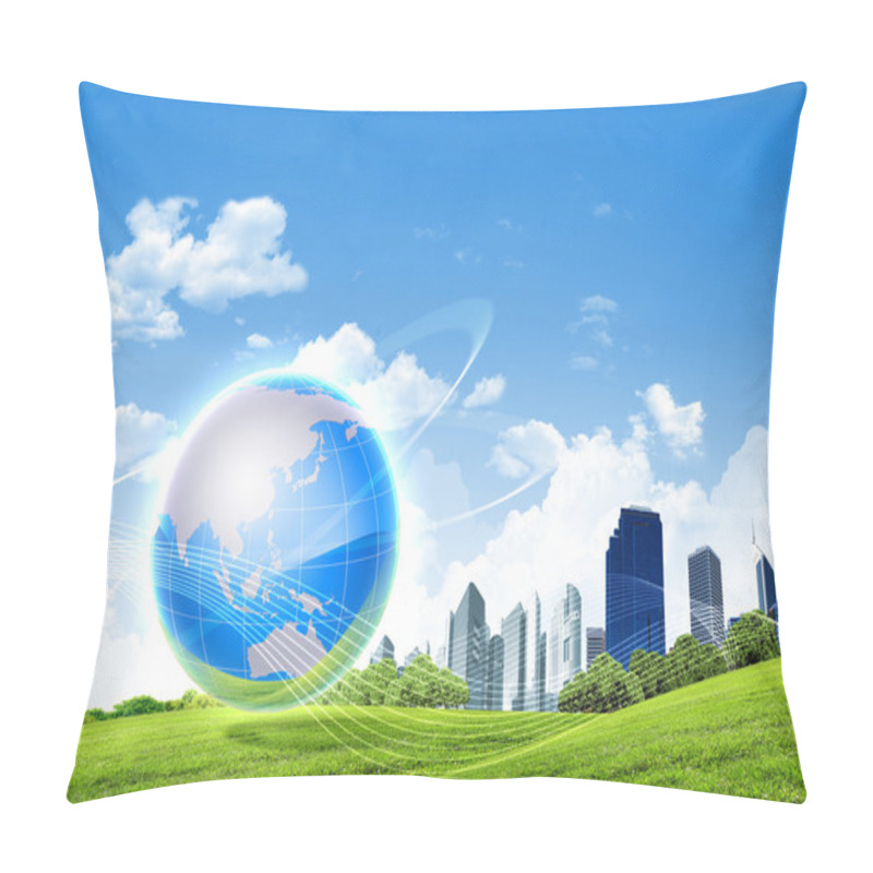 Personality  Green Planet Against Blue Sky And Clean Nature Pillow Covers