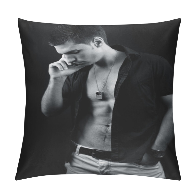 Personality  Fashion Shot Of Sexy Fit Male Model Pillow Covers