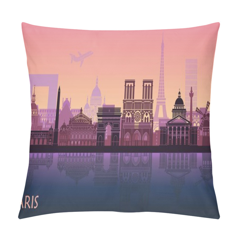 Personality  Stylized Landscape Of Paris With Eiffel Tower, Arc De Triomphe And Notre Dame Cathedral And Other Attractions Pillow Covers