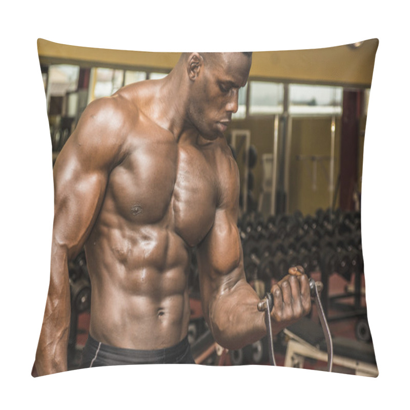 Personality  Hunky Muscular Black Bodybuilder Working Out In Gym Pillow Covers