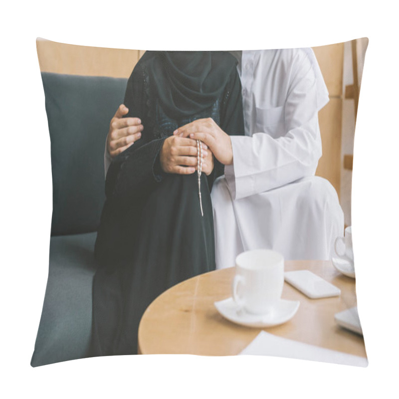 Personality  Muslim Couple Embracing On Cozy Sofa Pillow Covers