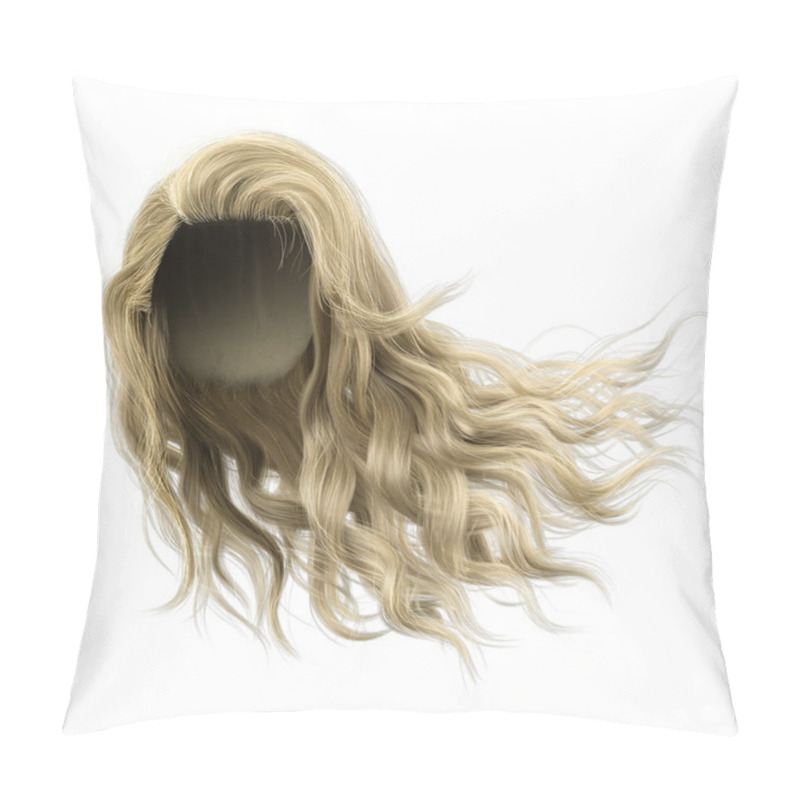 Personality  Windblown Long Wavy Hair On Isolated White Background, 3D Illustration, 3D Rendering Pillow Covers