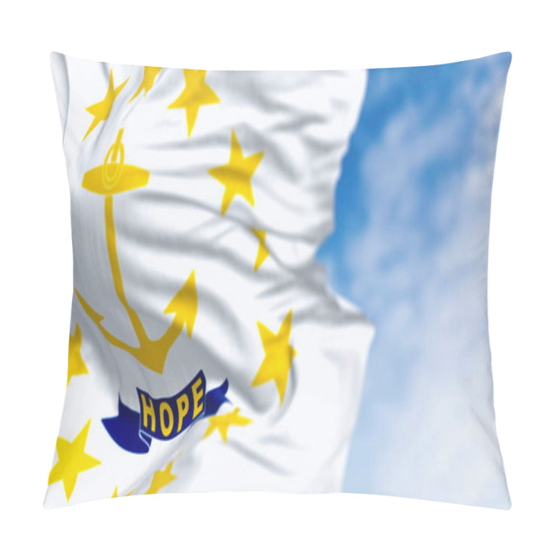 Personality  Close-up Of The Rhode Island State Flag Waving. Gold Anchor In The Center Surrounded By Thirteen Gold Stars. 3d Illustration Render. Close-up. Rippling Fabric Pillow Covers