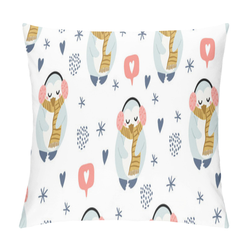 Personality  Cute Winter Penguins Seamless Pattern Scandinavian Pillow Covers