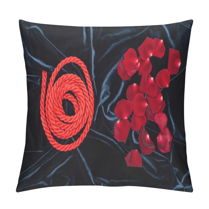 Personality  Top View Of Rose Petals And Bright Red Rope On Shiny Velour Cloth Pillow Covers