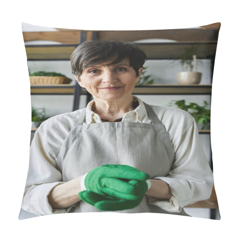 Personality  A Dedicated Gardener Tending To Her Lush Plants And Enjoying The Moment. Pillow Covers