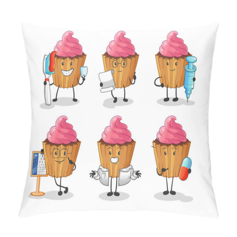 Personality  Cupcake Doctor Group Character. Cartoon Mascot Vector Pillow Covers