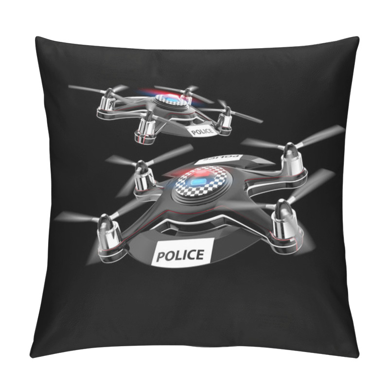 Personality  Two Police Drones On Black Background Pillow Covers