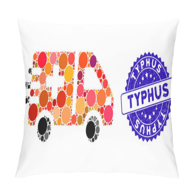 Personality  Collage Emergency Car Icon With Scratched Typhus Stamp Pillow Covers