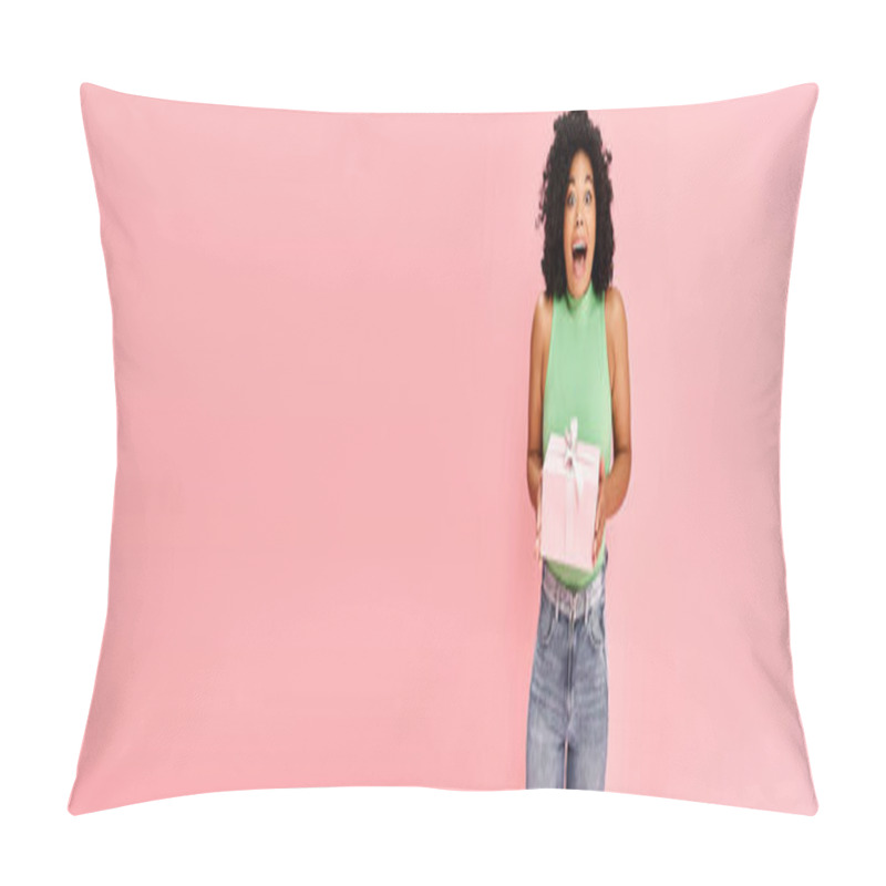 Personality  A Young Woman Stands Confidently In Front Of A Vibrant Pink Wall. Pillow Covers