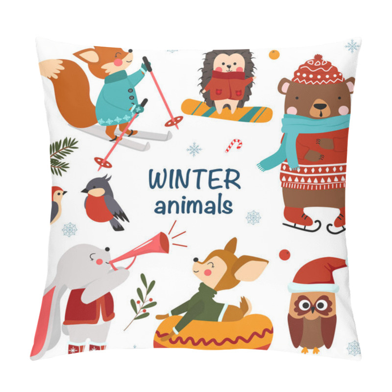 Personality  Set Of Isolated Winter Animals - Vector Illustration, Eps Pillow Covers