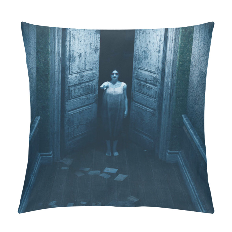 Personality  3d Illustration Of Ghost Woman In Haunted House  Pillow Covers