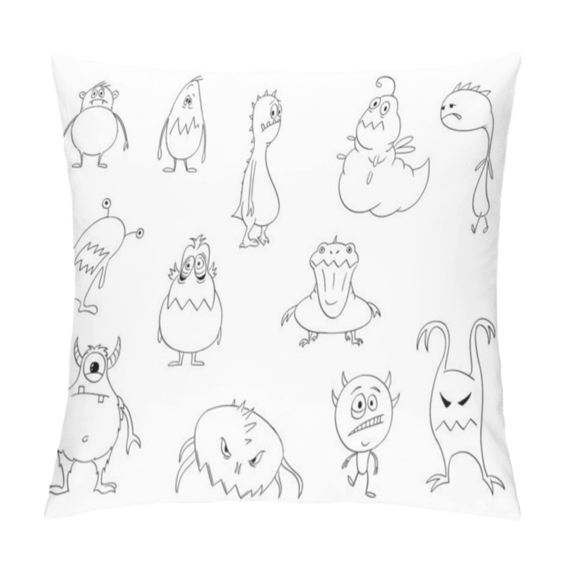 Personality  Vector Drawing Illustration Of Set Of Funny Cute Halloween Monsters Pillow Covers