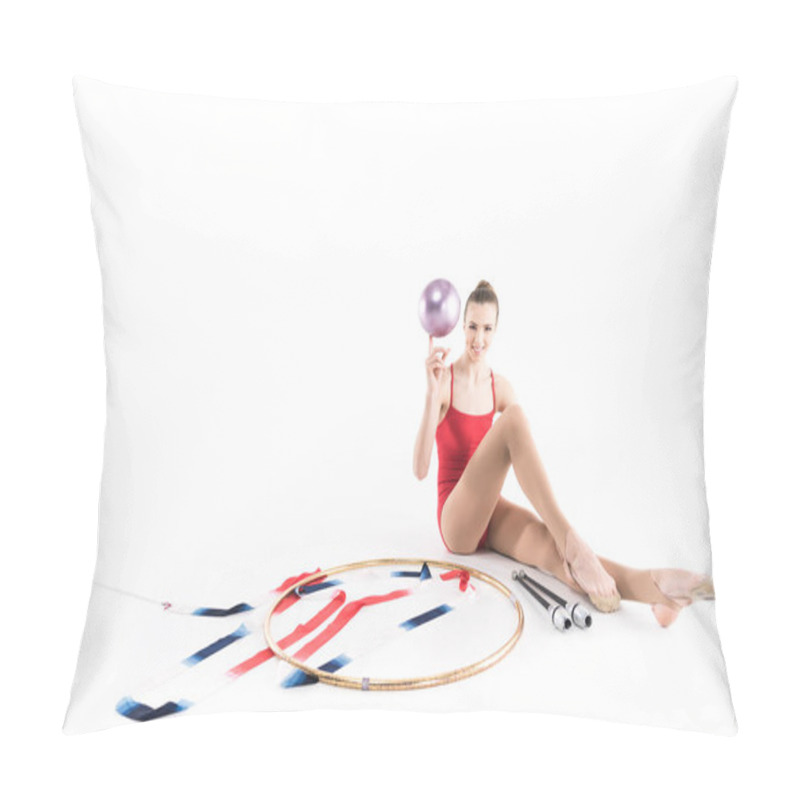 Personality  Girl Sitting Near Rhythmic Gymnastics Apparatus Pillow Covers