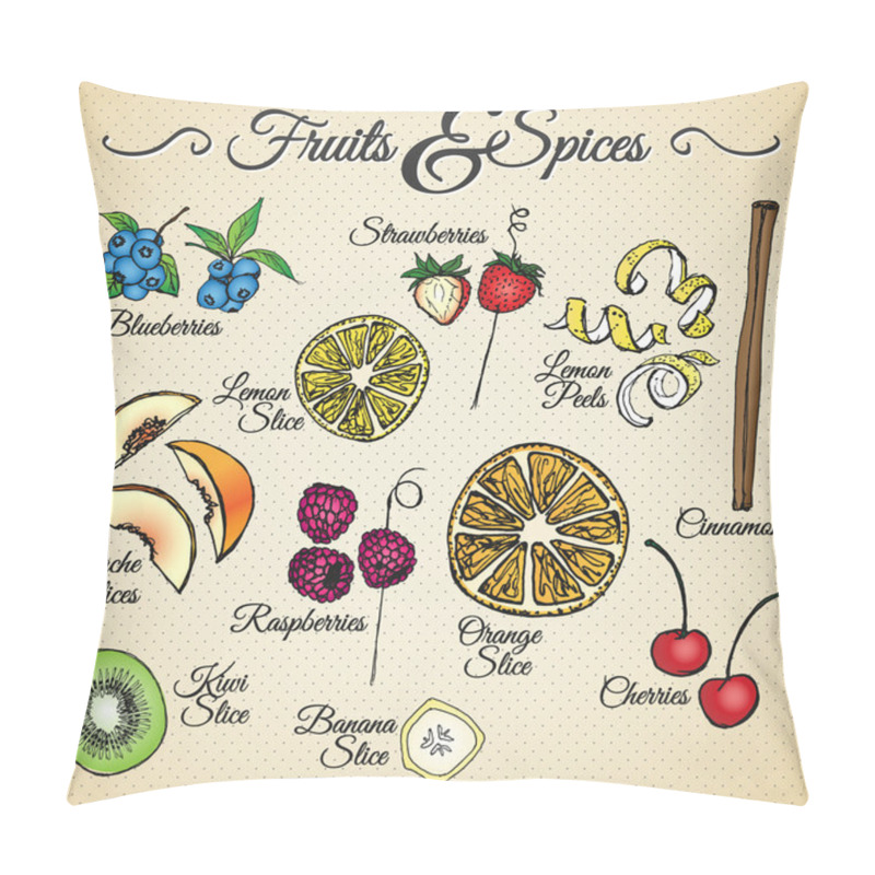 Personality  FRUITS & SPICES - Hand Drawn Elements Pillow Covers