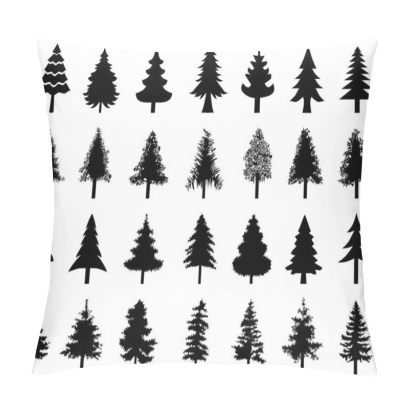 Personality  Black Silhouettes Of Various Christmas Tree On A White Background Pillow Covers