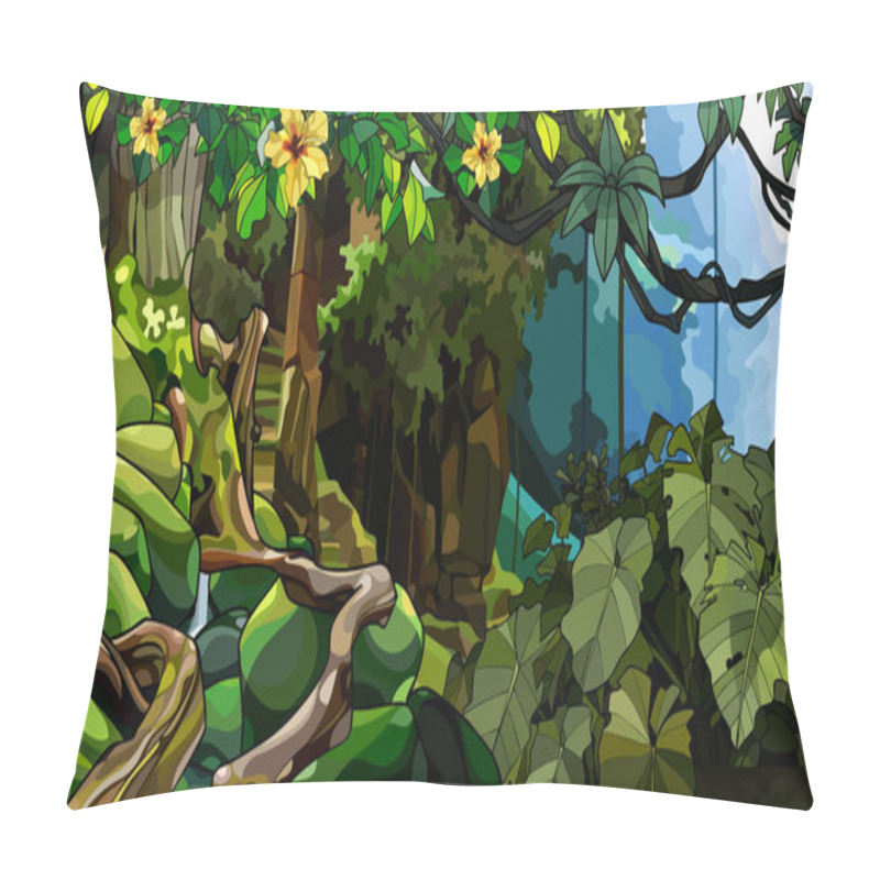 Personality  Landscape Jungle With An Overgrown Stone Structure And With Tropical Plants Pillow Covers