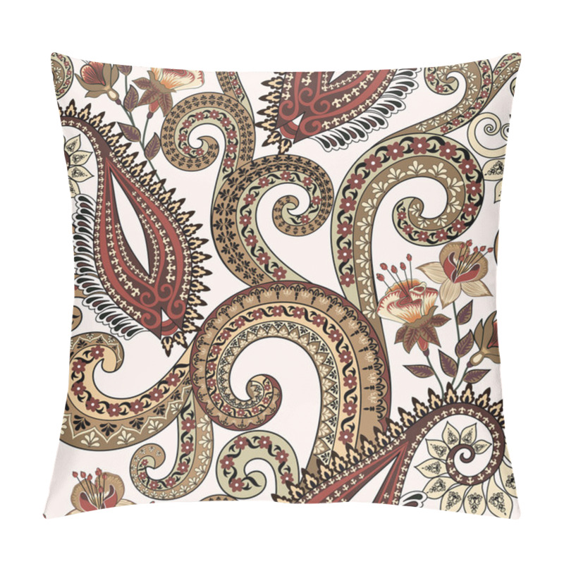 Personality  Seamless Pattern With Paisley, Fuchsia Flowers And Ornamental Sw Pillow Covers