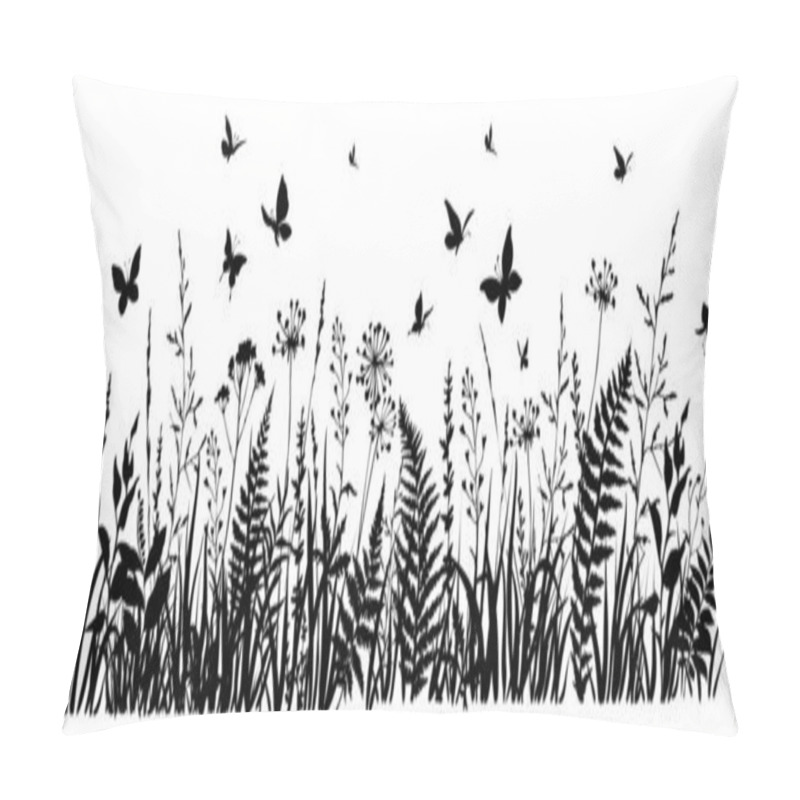 Personality  Meadow Herbs And Flying Butterflies. Flowering Summer Or Spring Field. Pillow Covers