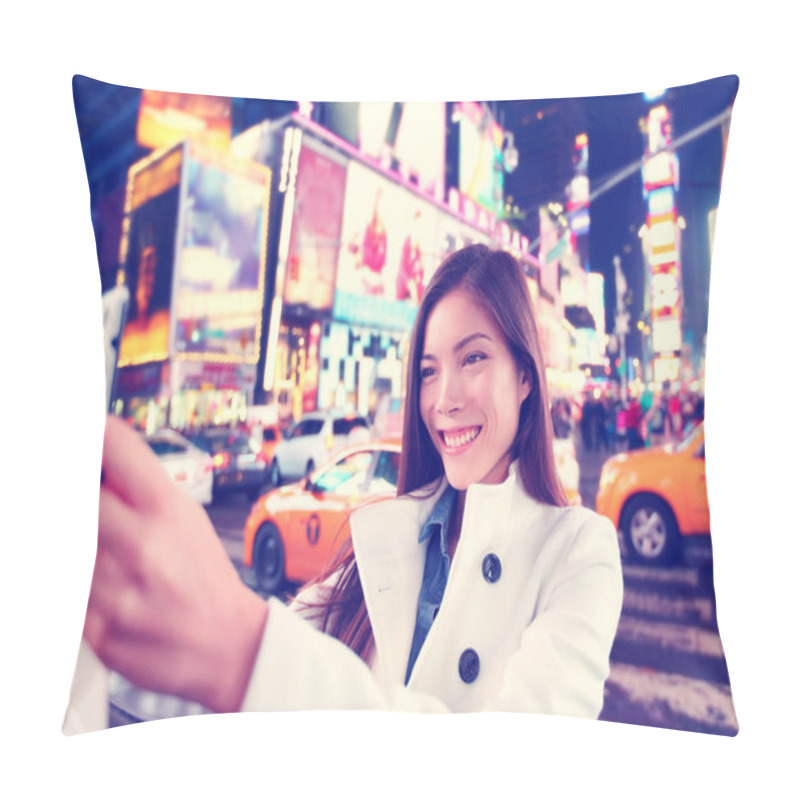 Personality  Woman Taking Selfie In New York Pillow Covers