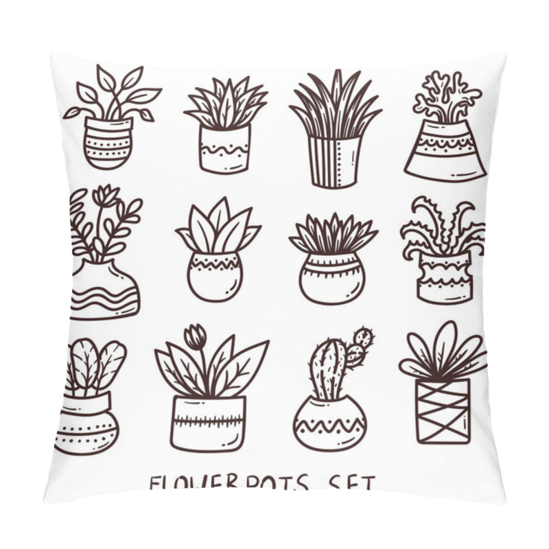 Personality  Flowerpots House Plants Doodle Seamless Vector Pattern Pillow Covers