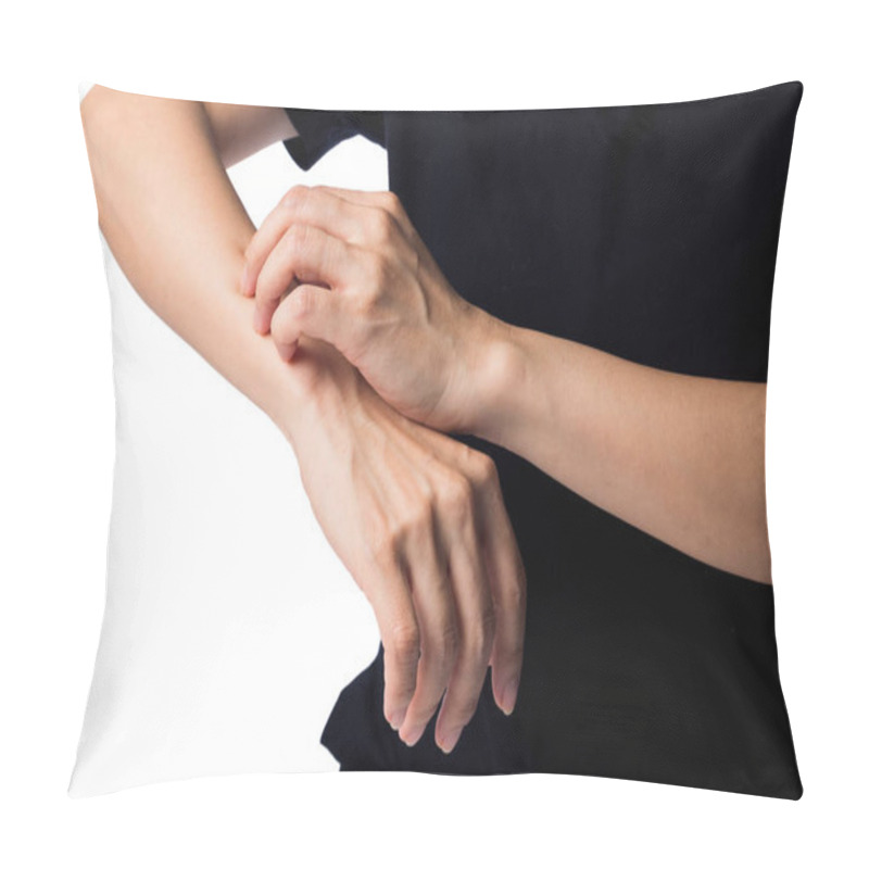 Personality  Woma Scratch The Itch With Hand On White Background Pillow Covers