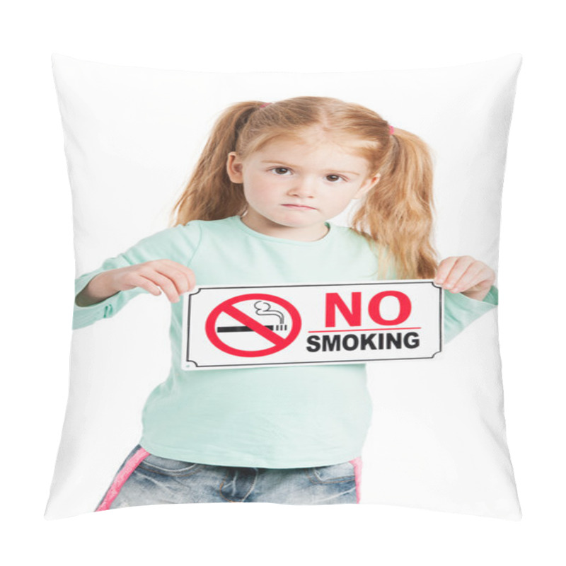 Personality  Serious Little Girl With No Smoking Sign. Pillow Covers