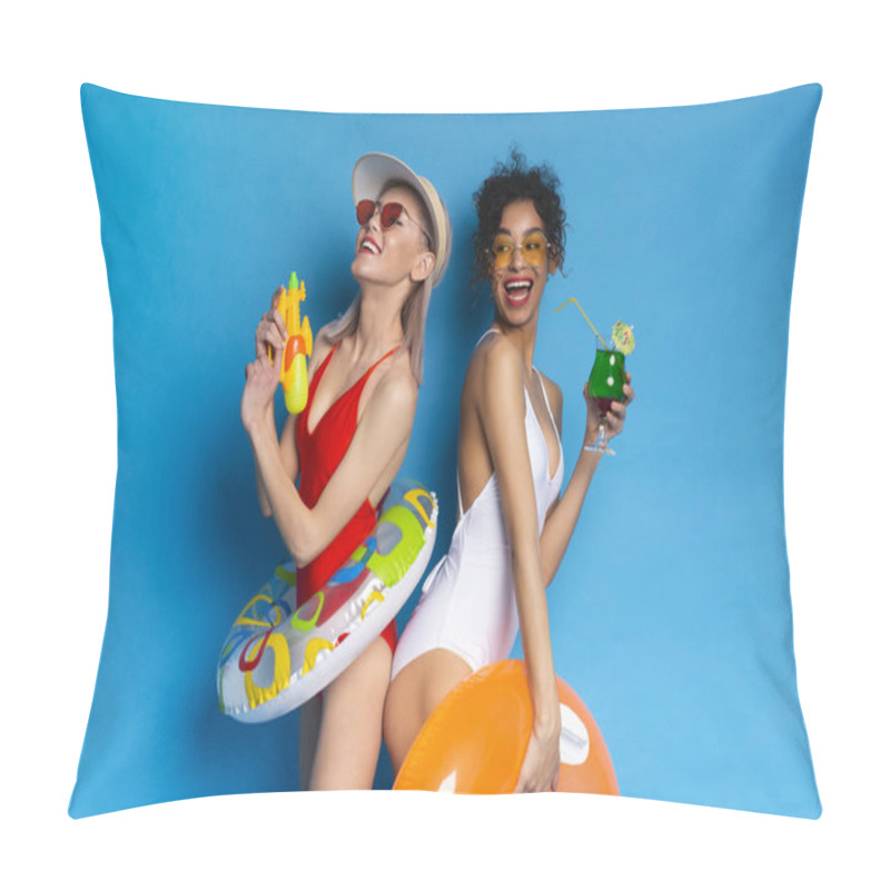 Personality  Positive Multiethnic Girls Enjoying Summer Holidays Fun Pillow Covers